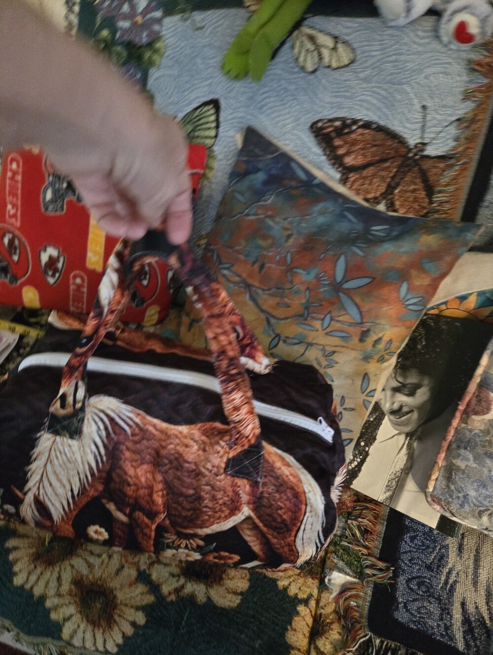 Rust Horse Print  Bag - Brown